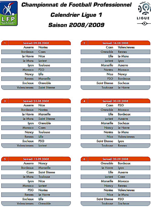 tableau des rencontres ligue 1